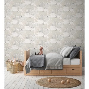 A.S. Creation Vliestapete Waldtiere in Braun-Creme im Kinderzimmer.
