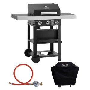 Taino Wabaya 3+0 Gasgrill mit 3 Brennern, Sear-Burner, Abdeckhaube und Gasdruckregler, schwarz matt.