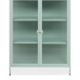 Mintgrüne Furn.Design Vitrine Maram, 80x102cm, mit 2 Türen, geriffeltem Glas und 3 Fächern.