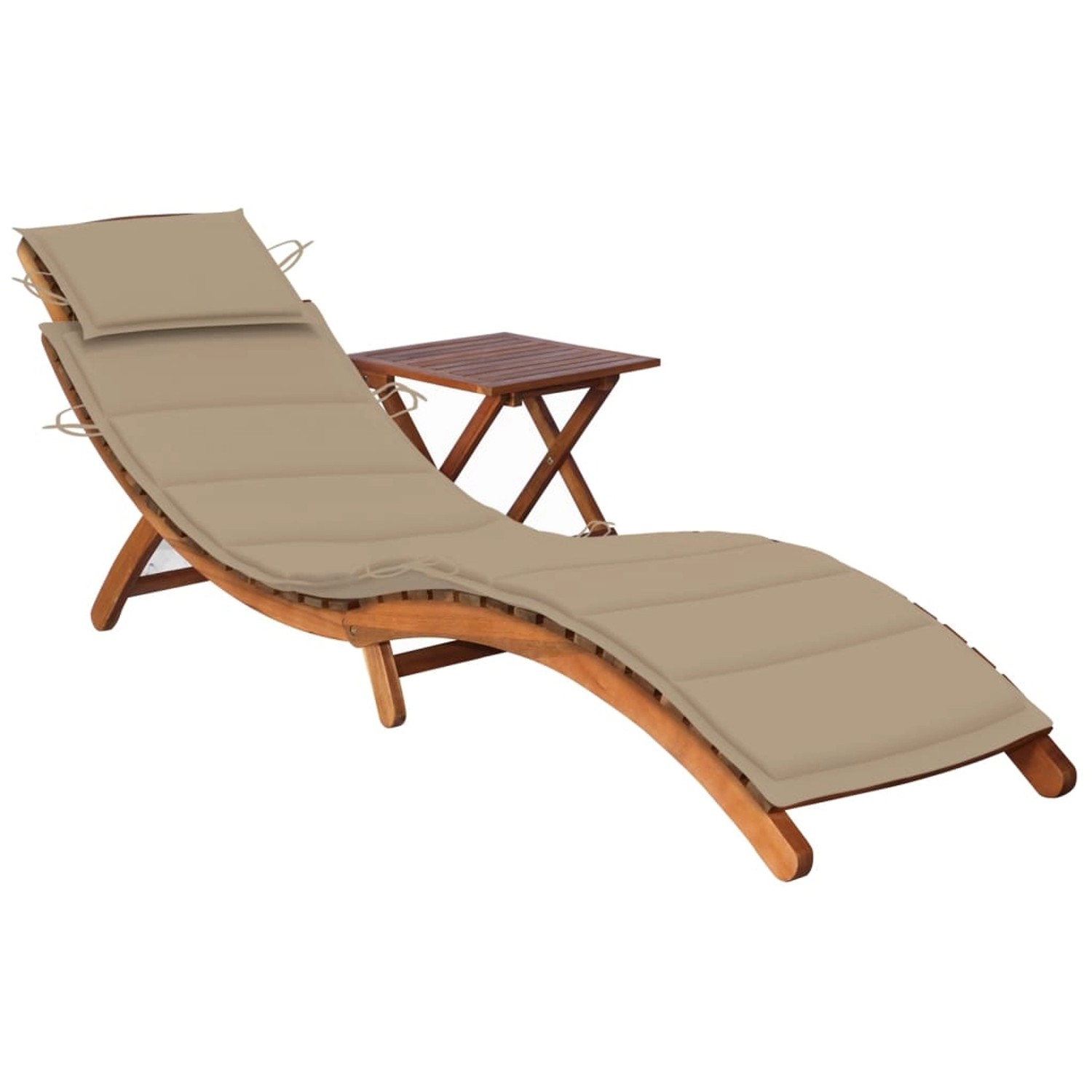 vidaXL Sonnenliege mit Tisch und Auflage Massivholz Akazie Polsterfarbe  Beige