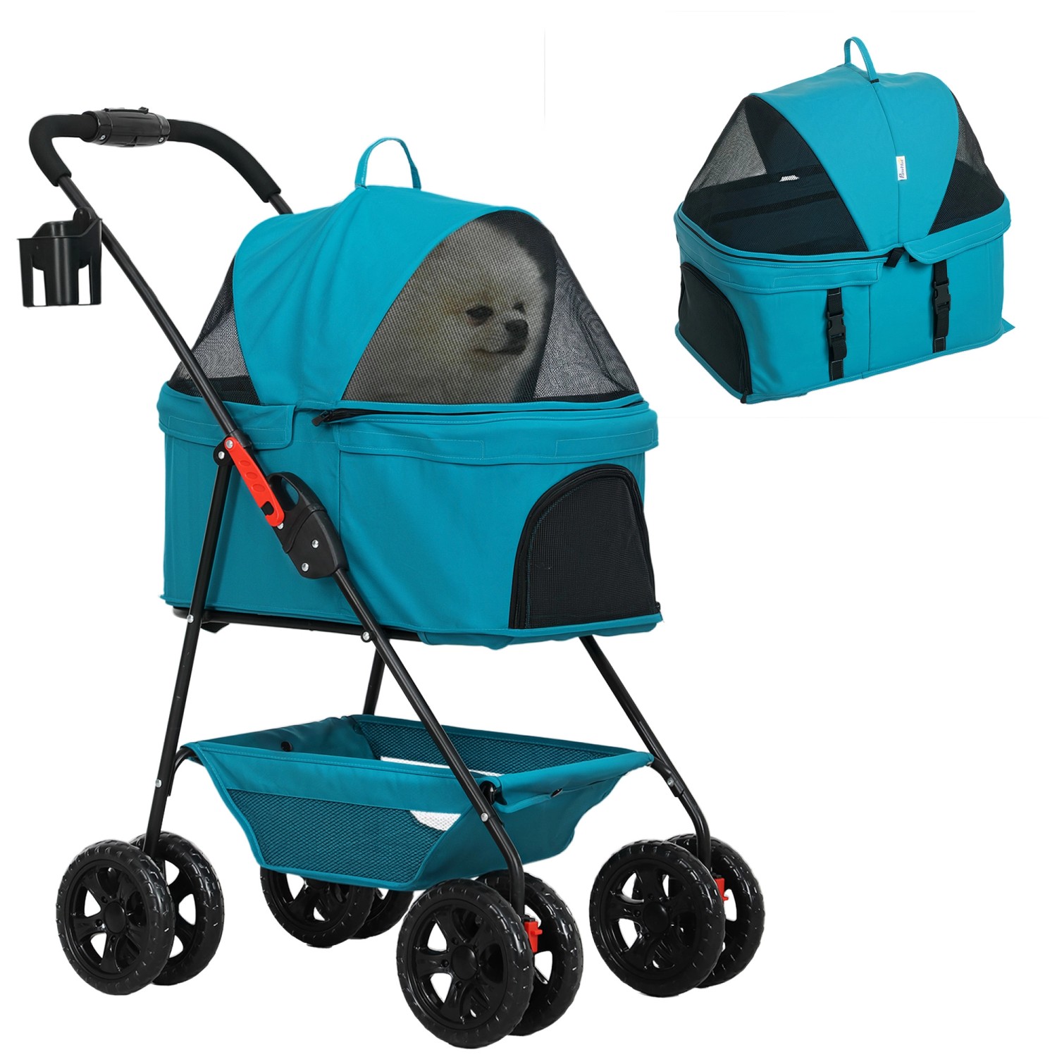 PawHut Hundewagen  Polyester Stahl Türkis 76L x 50B x 102H cm