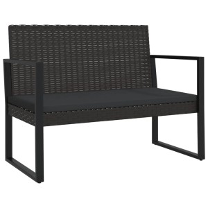 Schwarze VidaXL Gartenbank aus Poly Rattan mit Kissen, 106 cm breit.