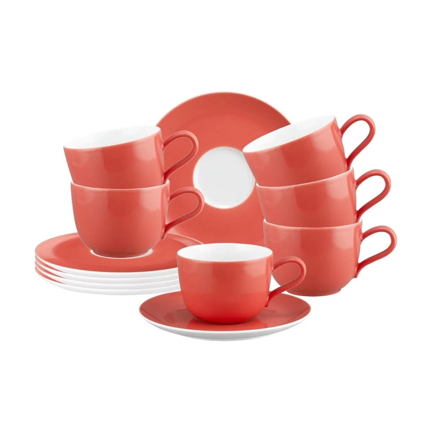 Seltmann Weiden Liberty Pure Colors Kaffeetasse mit Untertasse 260 ml 6er Set Flamingo Red