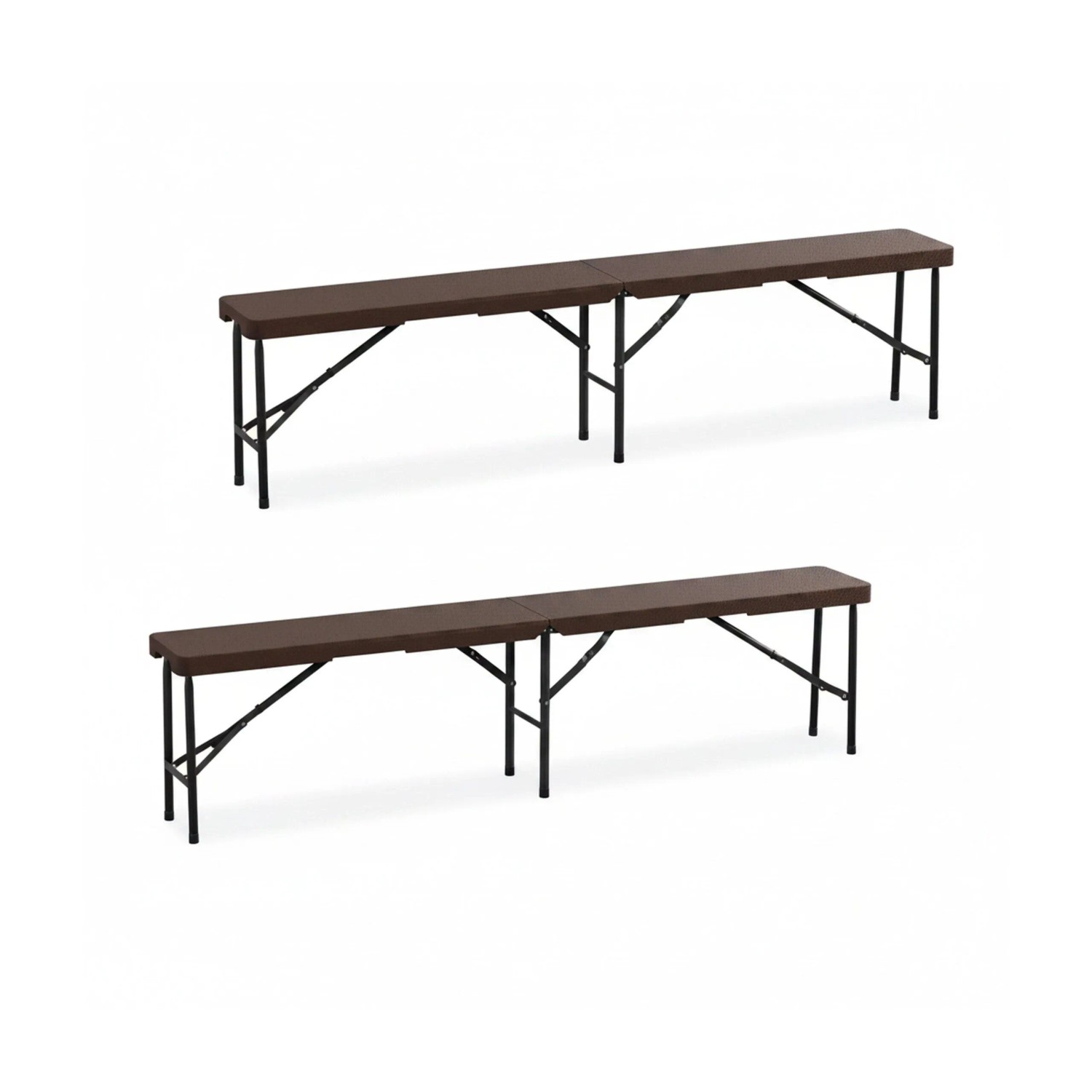 Relaxdays Bierbank 2er Set Kunststoff Stahl Braun Klappbar 180 cm x 43 cm x 25 cm