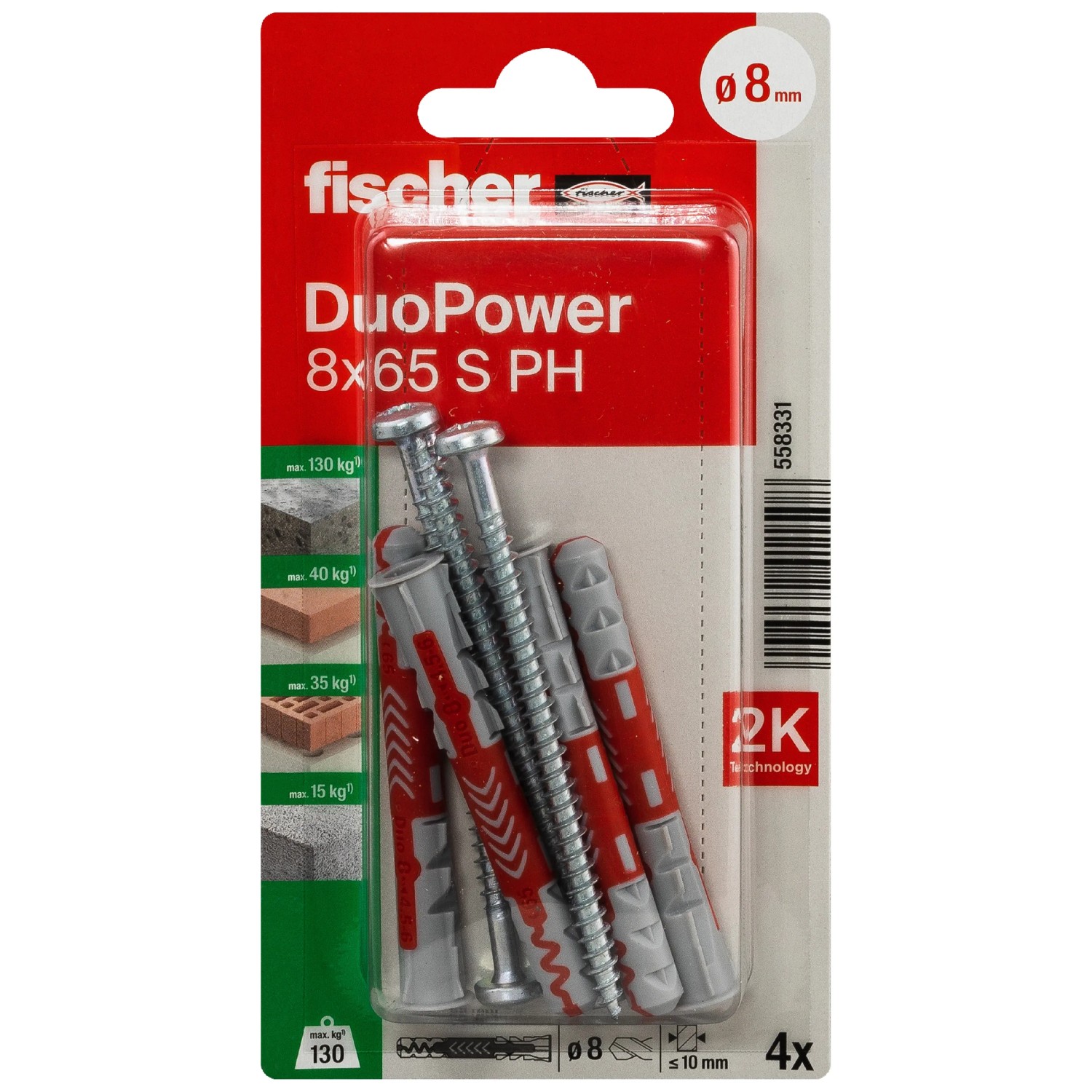 Thumbnail - Fischer Universaldübel DuoPower S PH 8 mm x 65 mm 4 Stück