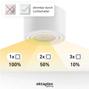 Oktaplex Aufbaustrahler Lile 6er Set, dimmbar per Lichtschalter, warmweißes Licht.