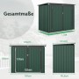 Grüne Metall Mülltonnenbox für 2 Tonnen mit Gesamtmaßen 172x95,5x130 cm. Ansichten von Front, Seite, oben.