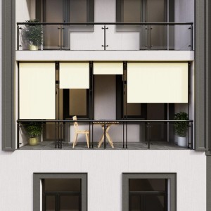 Beige Juskys Senkrechtmarkise Barbados 100x310 cm am Balkon für Sicht- und Sonnenschutz.