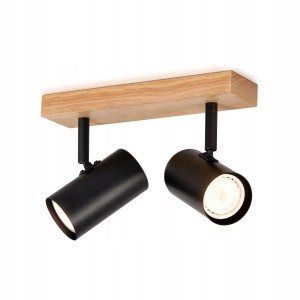 ZMH Aufbaustrahler GU10 2-fach Schwarz Retro Metall Holz 350° Schwenkbar max. 25W