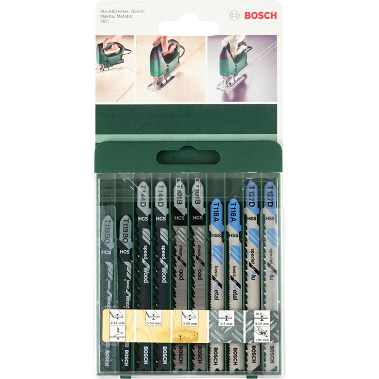 Bosch Stichsägeblätter Set, 10-teilig für Holz und Metall. Stichsägezubehör im Set.