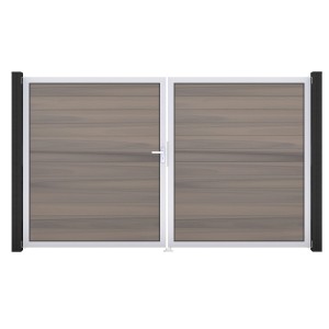 GroJa Solid Steckzaun Tor, DIN links, Bi-Color, co-extrudiert. 2-flügelig mit Alu-Rahmen für Sichtschutz.