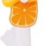Mini-Handventilator im Obstdesign: Orange mit weißem Griff, mechanisch betrieben, ideal als Geschenk.
