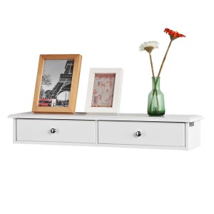 SoBuy Wandschrank FRG43-W, weißes Hängeregal mit 2 Schubladen und Deko.