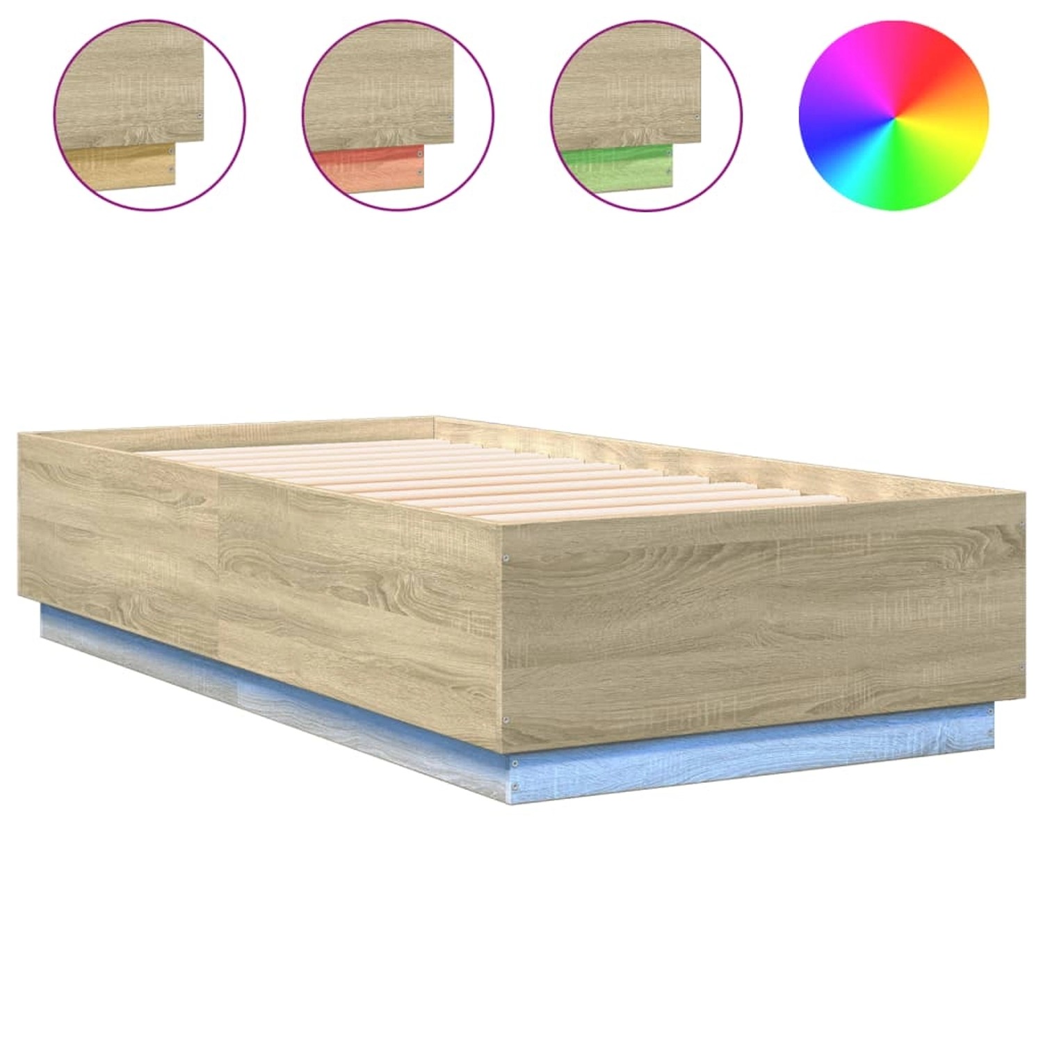 vidaXL Bettgestell mit LED Sonoma-Eiche 75x190 cm Holzwerkstoff 3209669 günstig online kaufen