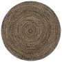 Handgefertigter, runder Jute Teppich in Schwarz und Braun, 210 cm Durchmesser.