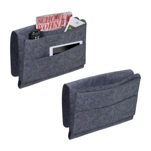 Relaxdays Betttasche Filz Dunkelgrau Rutschfest 4 Fächer 2er Set 31,5 cm x 41 cm x 8 cm 300 g