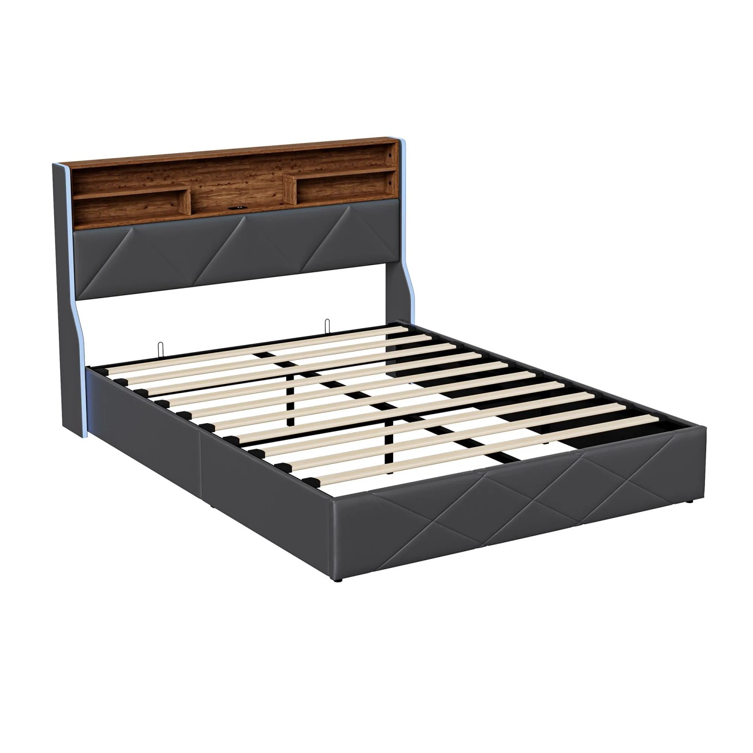 PXloue Polsterbett Stauraumbett 160x200 cm mit Bettkasten, LED, USB & Lattenrost