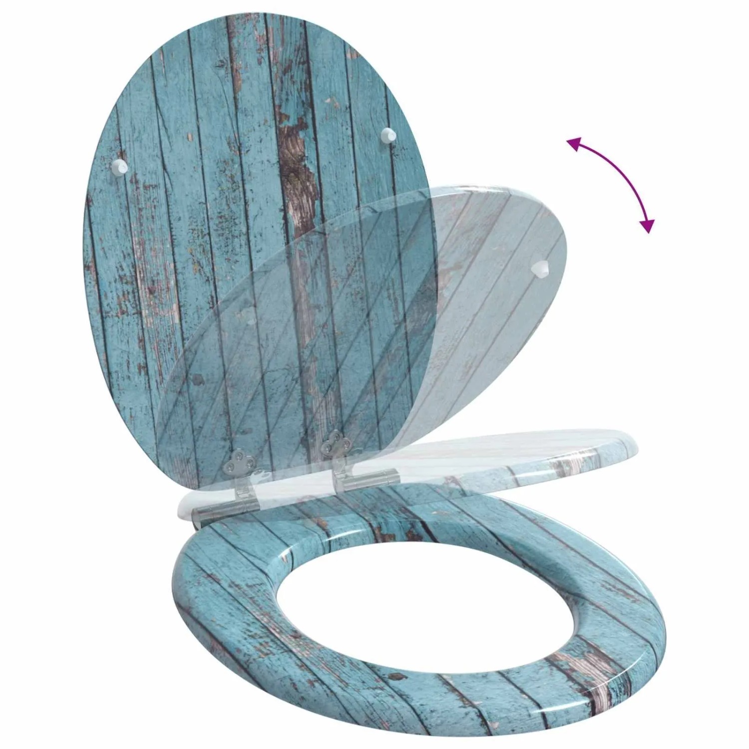 Blauer vidaXL WC-Sitz mit Soft-Close-Funktion und Holzplanken-Optik.