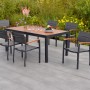 Merxx Gartenmöbel-Set Paxos, 7-teilig mit Ausziehtisch und 6 Stapelsesseln mit Akazienholz-Armlehnen.