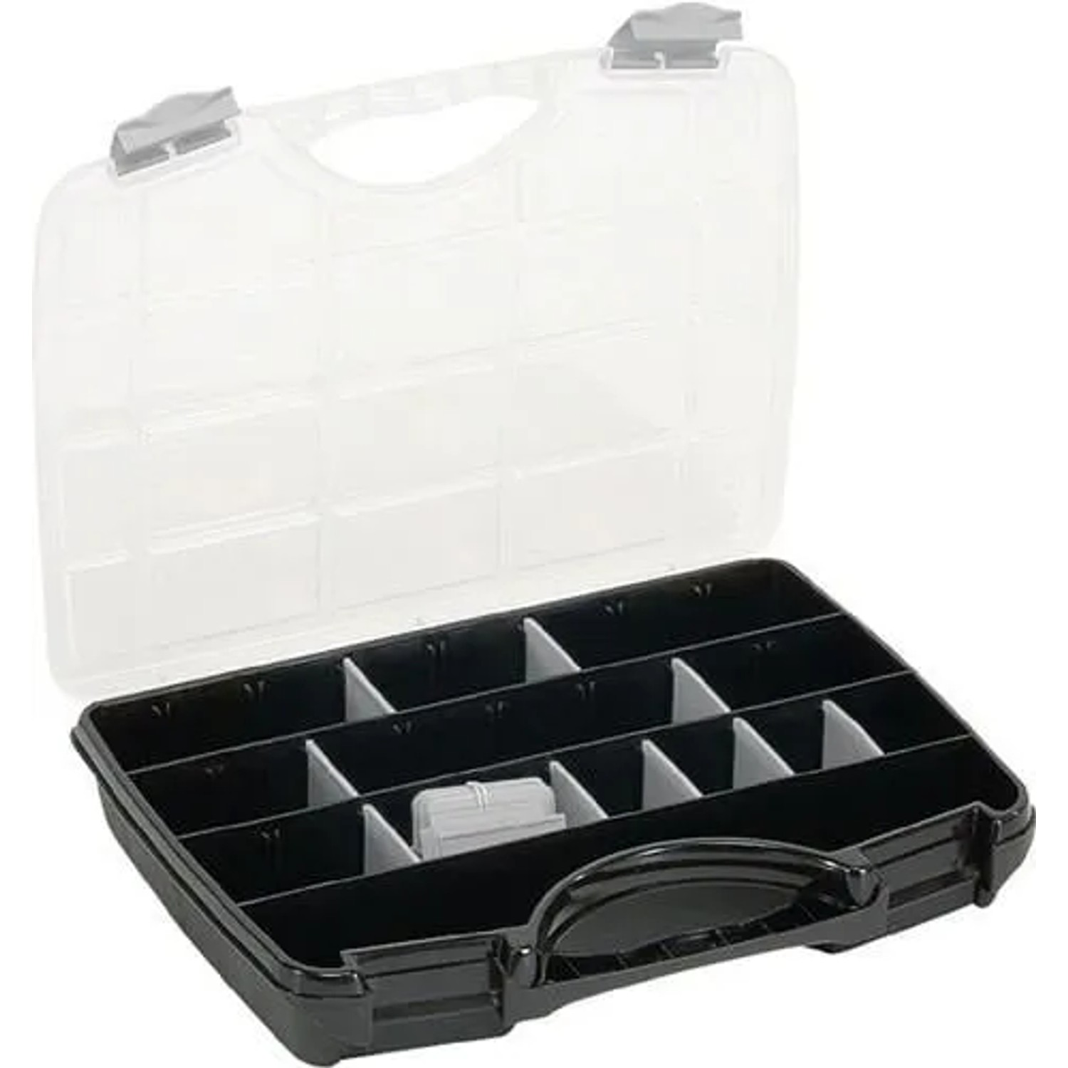 Raaco Sortimentskasten B 388 X T 290 X H 61 Mm 25 Fächer 21 Lose Trennwände Transparent Schwarz 715362