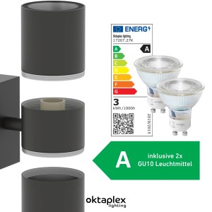 Oktaplex Chile Außenwandleuchte, anthrazit, mit 2 GU10 Leuchtmitteln. Edelstahl-Design für Fassadenbeleuchtung.