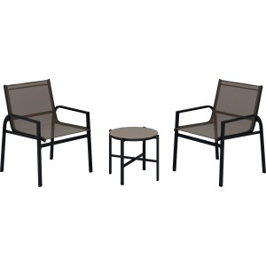 3-teiliges Balkonmöbel-Set Tapena: 2 Sessel, 1 Tisch, Stahl/Textil schwarz-taupe.