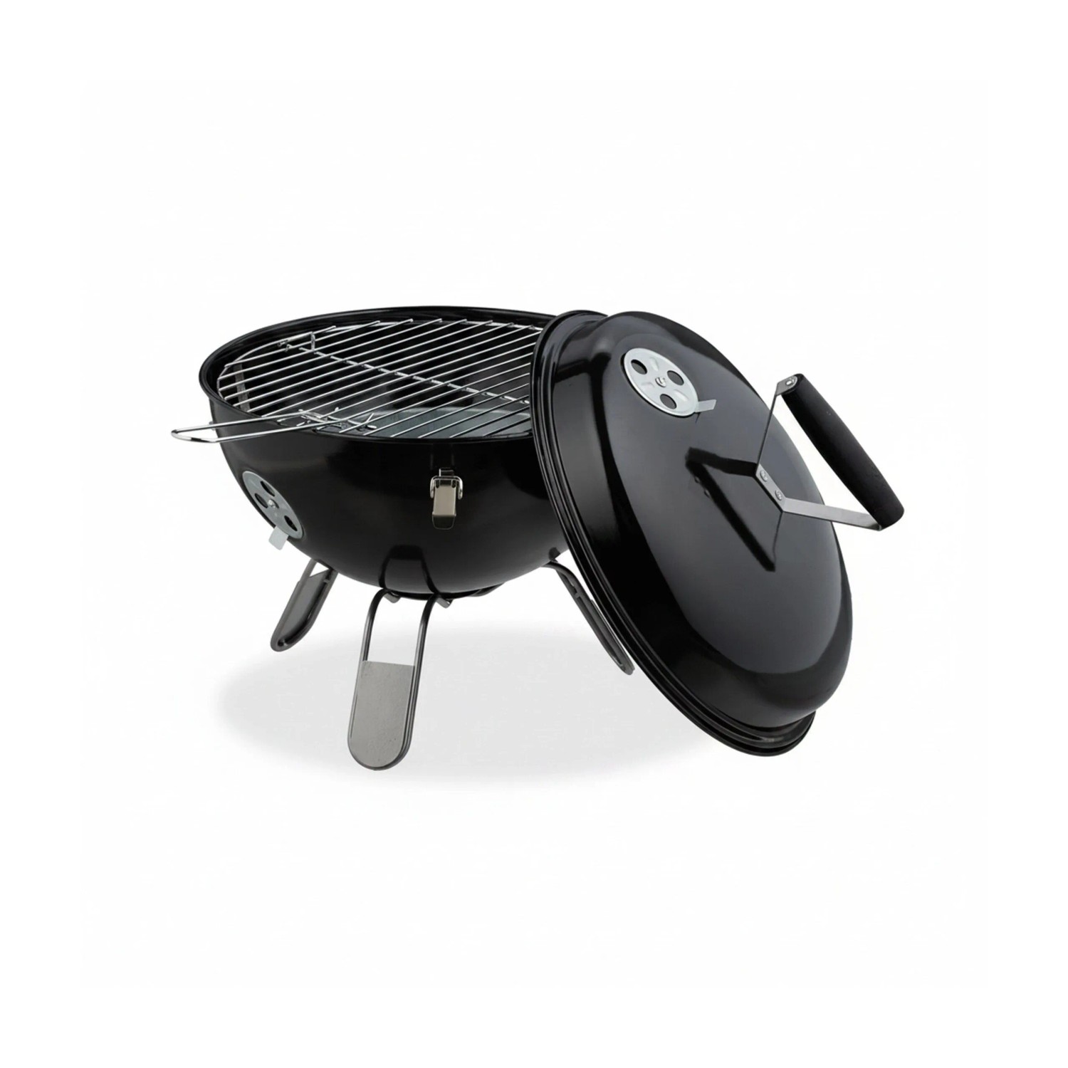Relaxdays Kugelgrill Stahl Schwarz Tragbar mit Grillzange 42 cm x ø 37 cm 2,8 kg