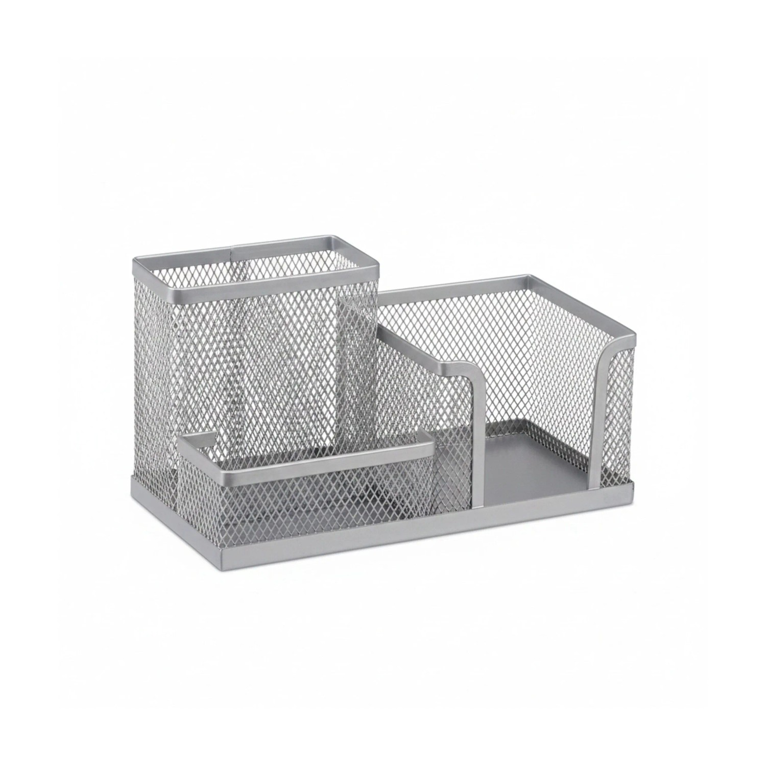 Relaxdays Stiftehalter Metall Silber mit Zettelhalter 10 cm x 18,5 cm x 9,5 cm