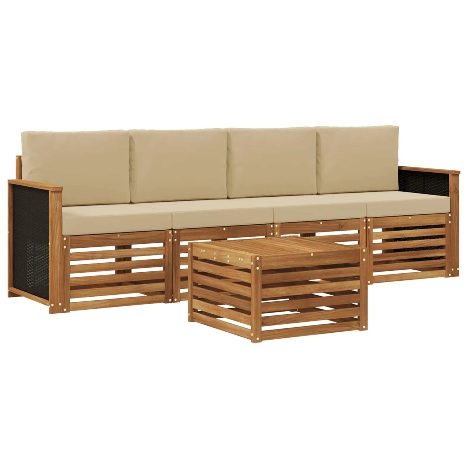 vidaXL Outdoor-Sofagarnitur 5 Stk Natur und Beige Massivholz Akazie 3383984