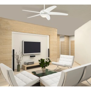 Weißer WESTINGHOUSE Deckenventilator Bendan mit LED-Beleuchtung und Fernbedienung.