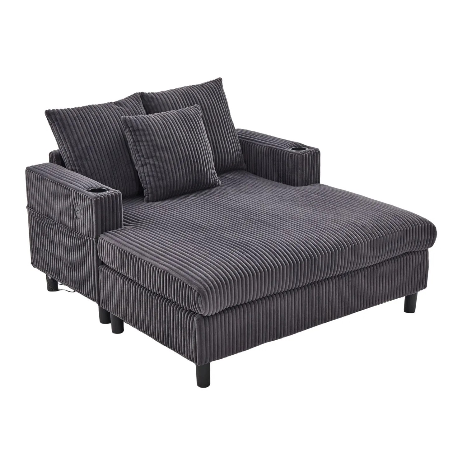 PXloue Sofa Schlafsessel Relaxsessel mit LED USB Getränkehalter Corduroy Grau