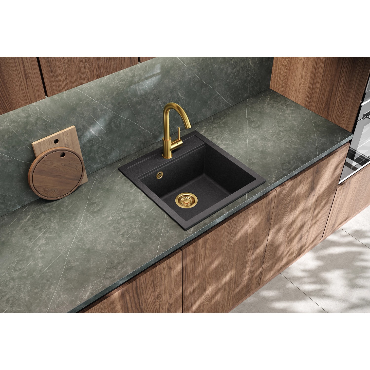 Helika Einbauspüle Tessa 49 cm x 51 cm Schwarz inkl. Goldventil_7