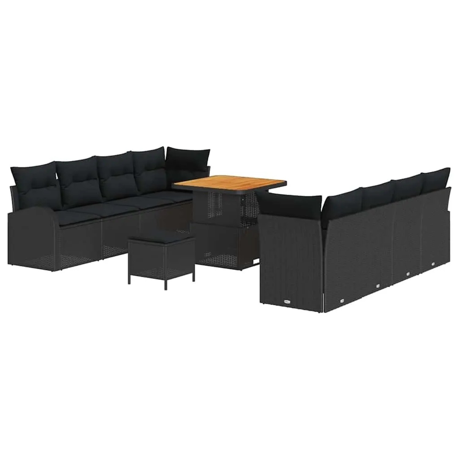 vidaXL Garten-Sofa-Set mit Kissen mit Speicher 11-Tlg Schwarz 3364314