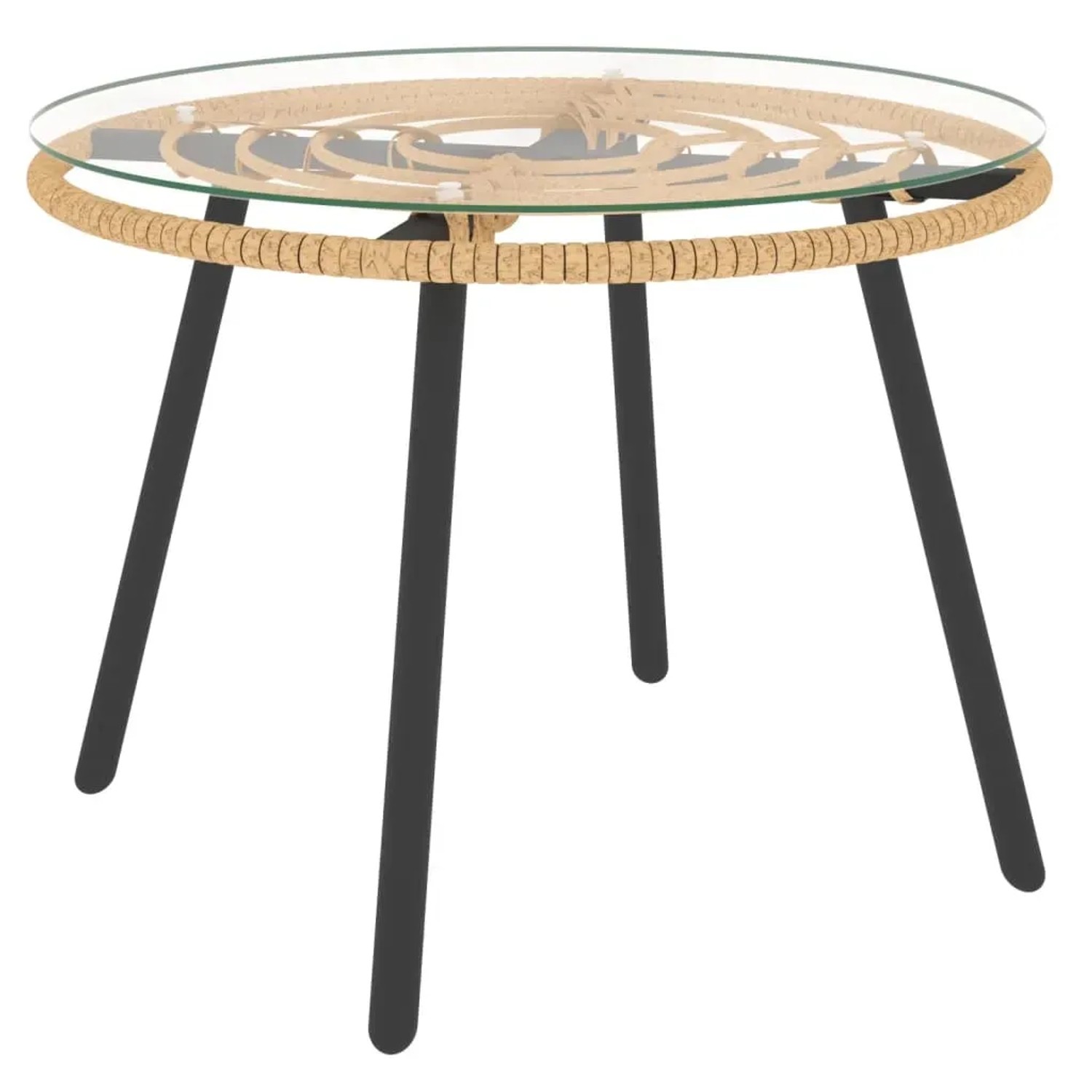 Beiger Gartentisch aus Polyrattan mit Glasplatte, Teil des vidaXL Lounge Sets.