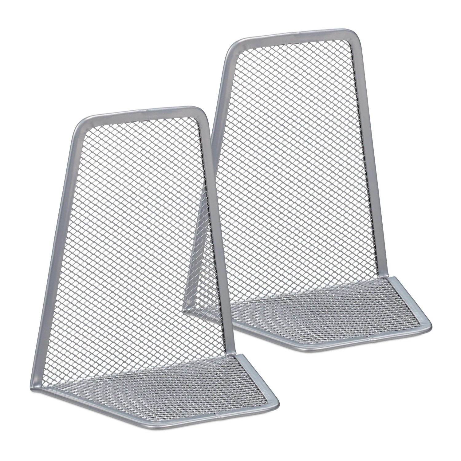 Relaxdays Buchstützen 2er Set Metall Silber 14,5 cm x 12,5 cm x 9 cm 0,06 kg