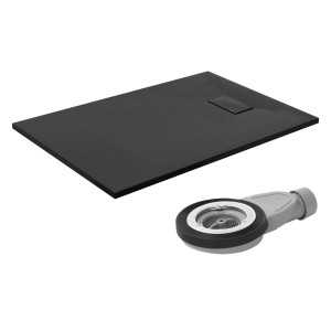 Schwarze LuxeBath Duschwanne 120x80 cm mit Ablaufgarnitur, SMC, H:3cm.