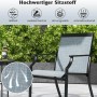 Blauer Gartenstuhl mit schwarzem Metallrahmen. Reißfester, atmungsaktiver und schnelltrocknender Stoff für Terrasse & Garten.