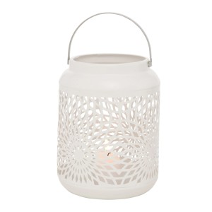 Beige-weißes Boltze Home Windlicht Ozana mit Cut-Out-Muster, Ø 14 cm. Kerzenhalter für gemütliche Atmosphäre.