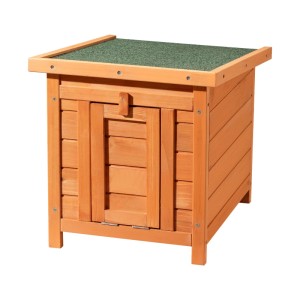 Wiltec Katzenhaus aus Fichtenholz mit grünem Bitumendach und kleiner Tür. Ideal als Nagerstall oder Kleintierhaus.