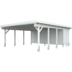 Kiehn-Holz Geräteraum für Doppelcarport KH 330, weiß, mit abschließbarer Tür.