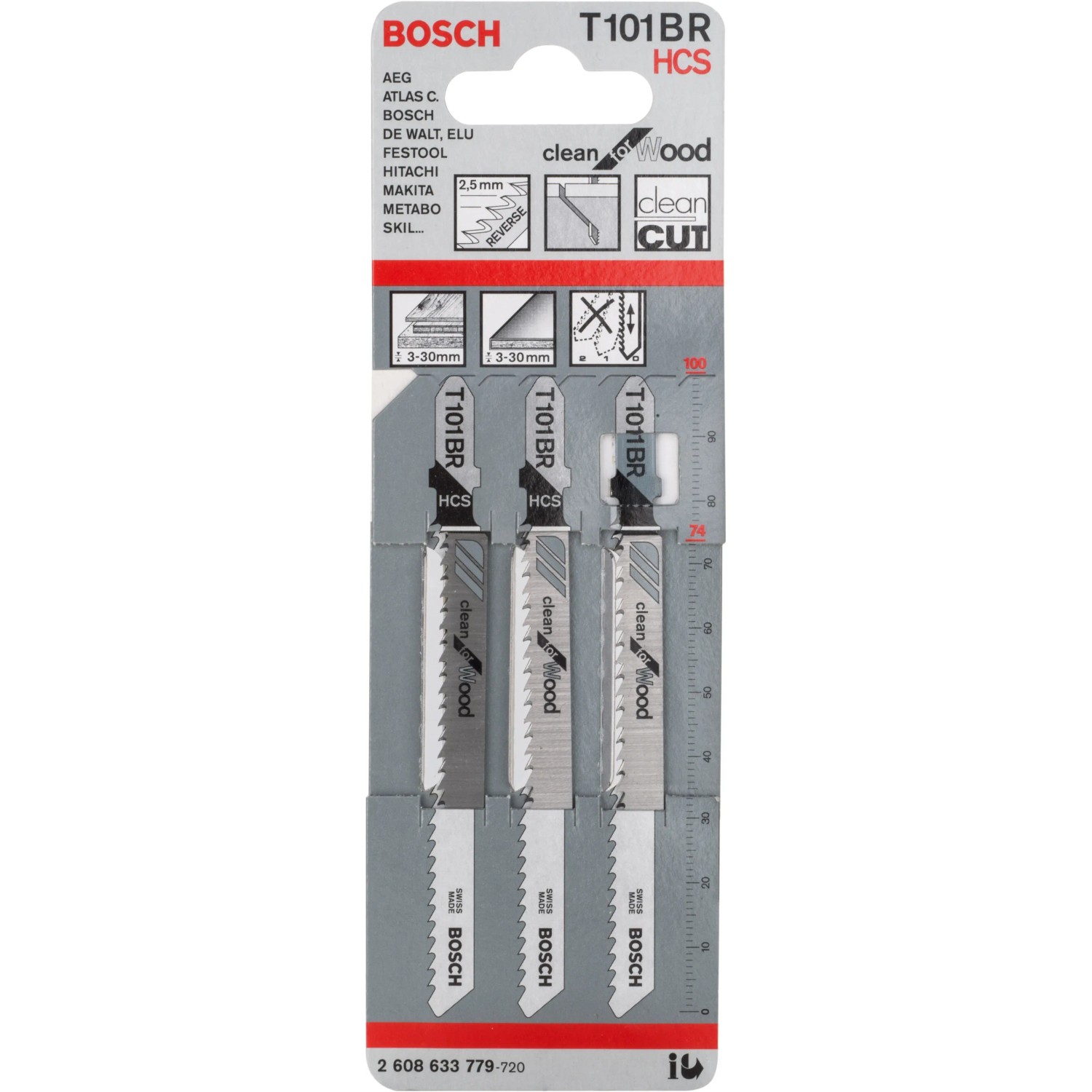 Bosch Stichsägeblätter T 101 BR, 3 Stück, für saubere Holzschnitte.