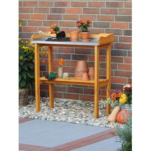 Pflanztisch aus Kiefernholz mit verzinkter Arbeitsfläche, 84x38x90 cm, für Gewächshaus & Garten.