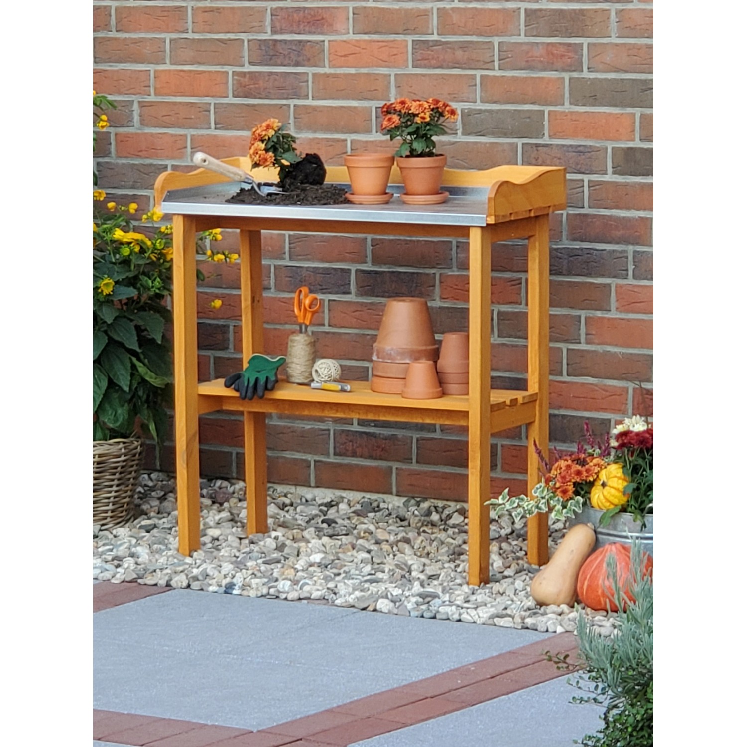 Pflanztisch mit verzinkter Arbeitsfläche 84 cm x 38 cm x 90 cm