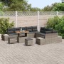 Graues 13-tlg. vidaXL Garten-Sofa-Set aus Poly Rattan mit Tisch und Kissen für Terrasse oder Garten.