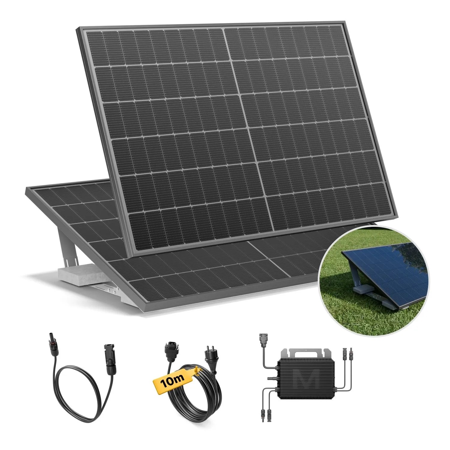 Solakon Balkonkraftwerk 900W Solaranlage mit Gartenhalterung Steckerfertig Komplettset Photovoltaik 800W Kabellänge 10m