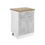 Vicco Küchenunterschrank R-Line, 60 cm, Beton/Weiß mit Eiche Arbeitsplatte und Schublade.