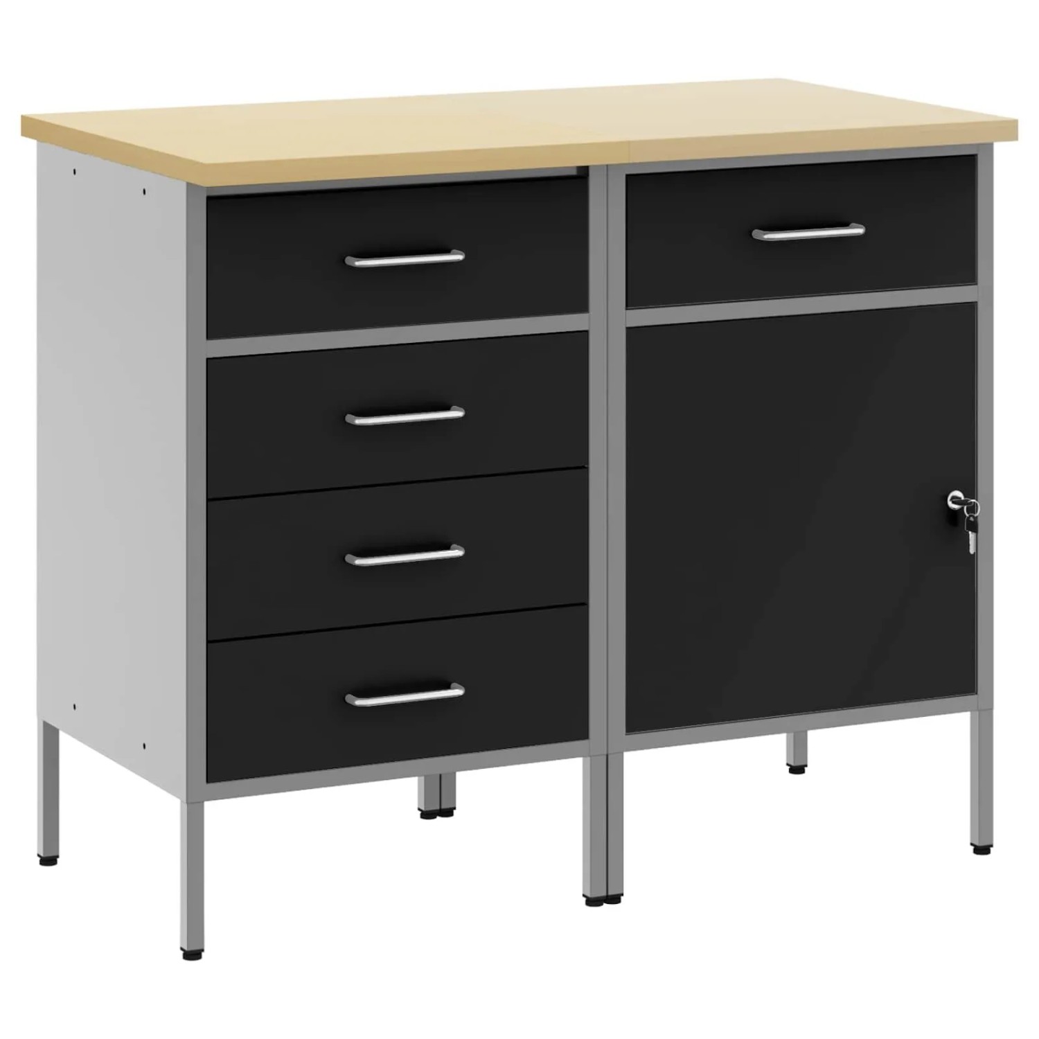 vidaXL Werkbank mit Schubladen 2-Tlg Schwarz und Grau 75 x 45 x 85 cm 3321364