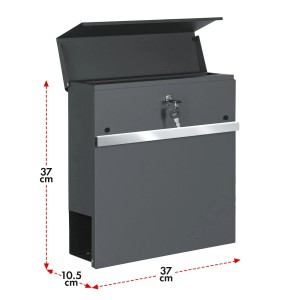 KARAT Briefkasten Gaston, anthrazitfarbener Stahl Wandbriefkasten mit Zeitungsfach und Edelstahl-Namensschild.