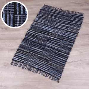 Bestlivings Jeans Flickenteppich, 70x180cm, blau kariert. Handgefertigt, beidseitig nutzbar.