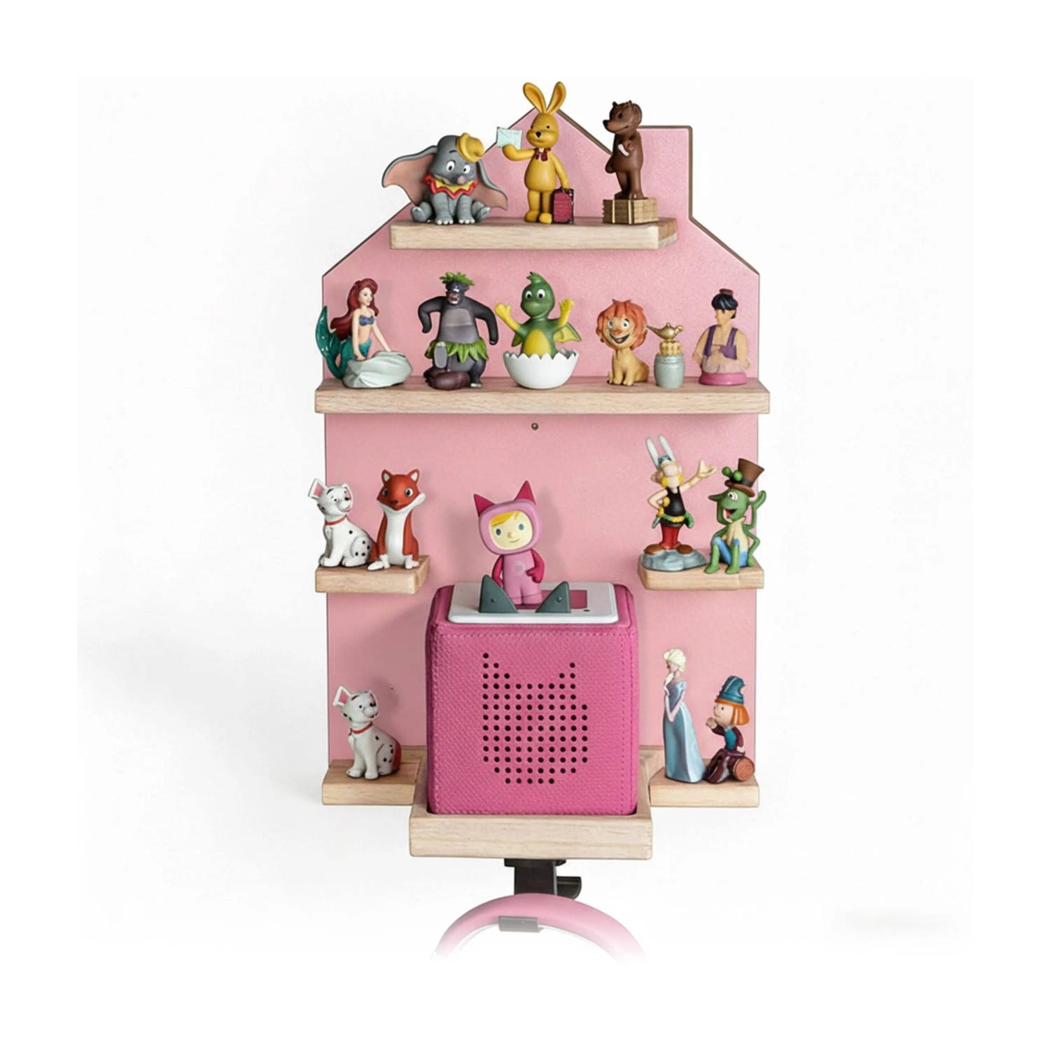 Relaxdays Toniebox Regal Haus MDF Kiefernholz Rosa mit Magnetstreifen 43 cm x 28 cm x 17 cm 1,8 kg